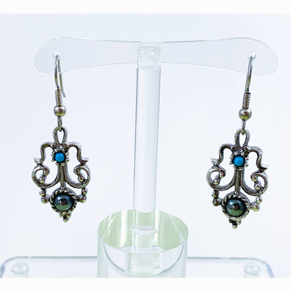 Avon Mirabella, 1974, Pendant & Clip-on Earrings, Hematite & Faux Turquoise - Picture 3 of 5